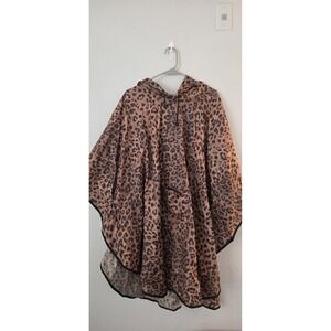 Chico's Poncho Womens One Size Brown Leopard Print Hooded Sheer Pocket Cape